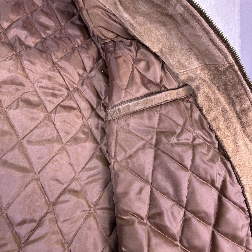 VTG Knights Bridge Brown Suede Leather Bomber Jacket Mens L Quilted Liner 90s - Picture 9 of 10
